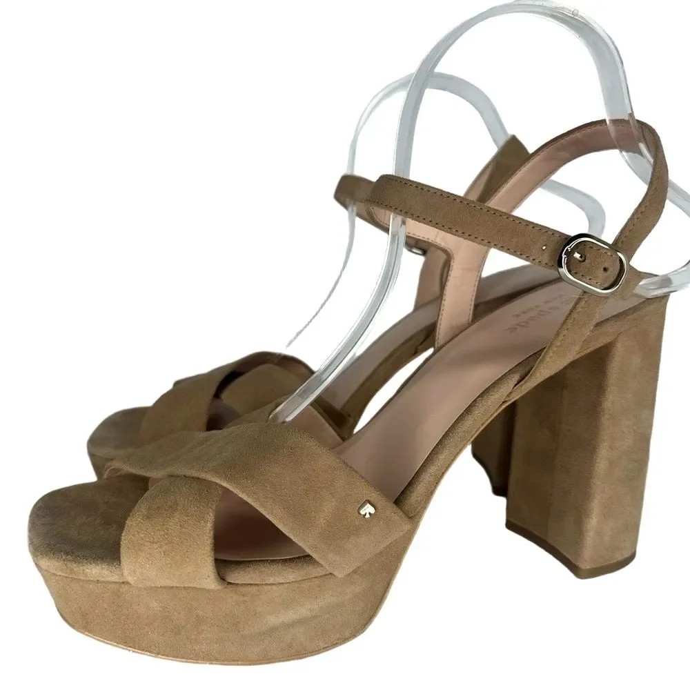 Kate Spade Platform Sandals 11 Minimalist Retro 70s Chic Wedding Nude Tan Delphi